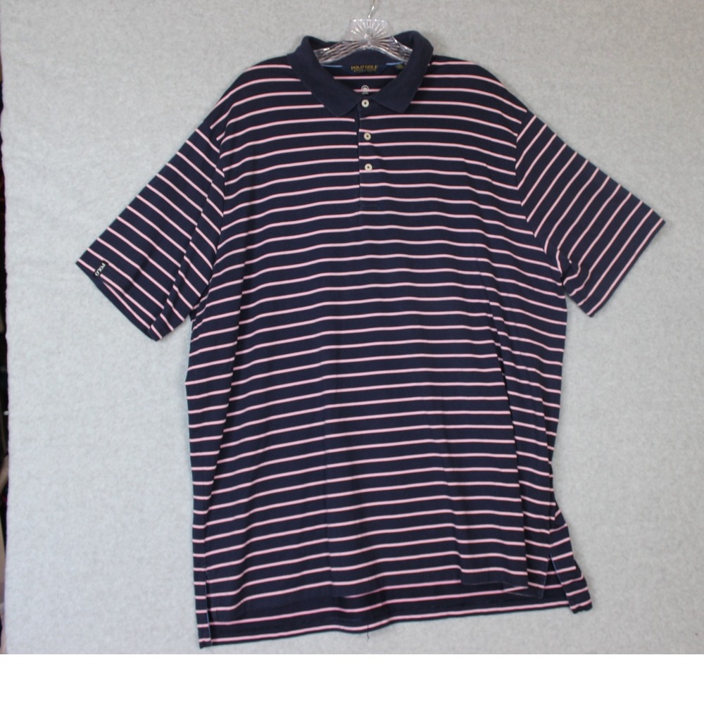Polo Gold Ralph Lauren Performance. Blue with Pink Stripes Size 2XL